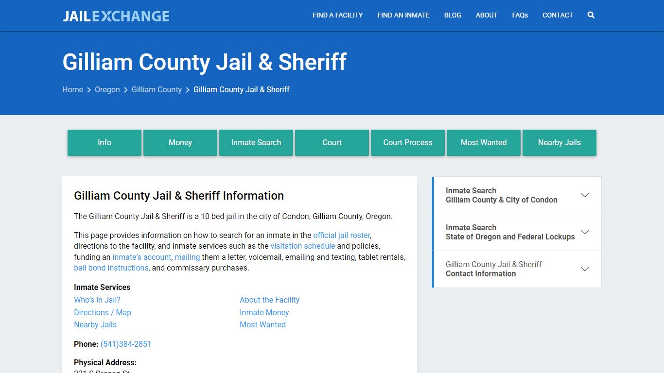 Gilliam County Jail & Sheriff, OR Inmate Search, Information